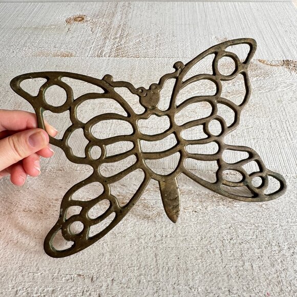 Vintage Brass Butterfly Hot Plate Trivet - Picture 1 of 10